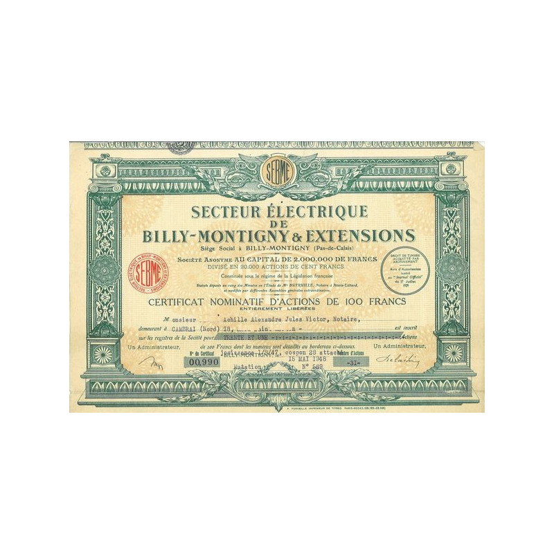 Secteur Electrique de Billy-Montigny & Extensions