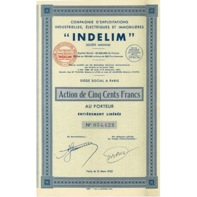 Cie d'Exploitations Industrielles - Electriques et Immobilières "Indelim" (Act 500 f)