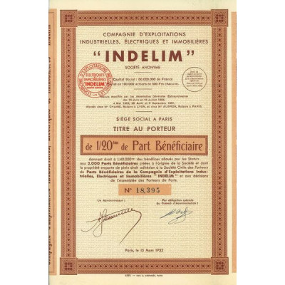 Cie d'Exploitations Industrielles - Electriques et Immobilières "Indelim" (20ème PB)