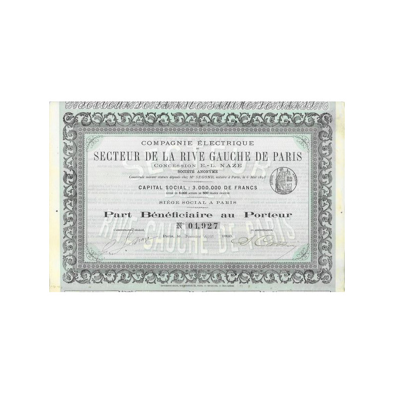 Cie Electrique du Secteur de la Rive Gauche de Paris - Concession E.-L. Naze