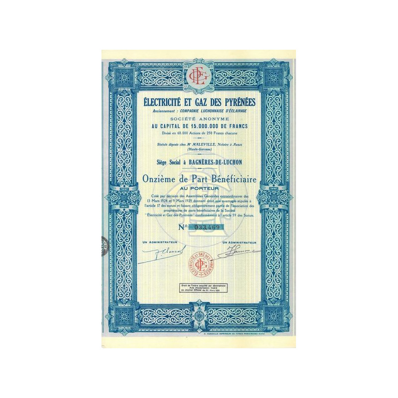 Electricité et Gaz des Pyrénées - Anc Compagnie Luchonnaise d'Eclairage
