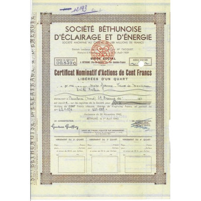 Sté Béthunoise d'Eclairage et d'Energie (Certif)
