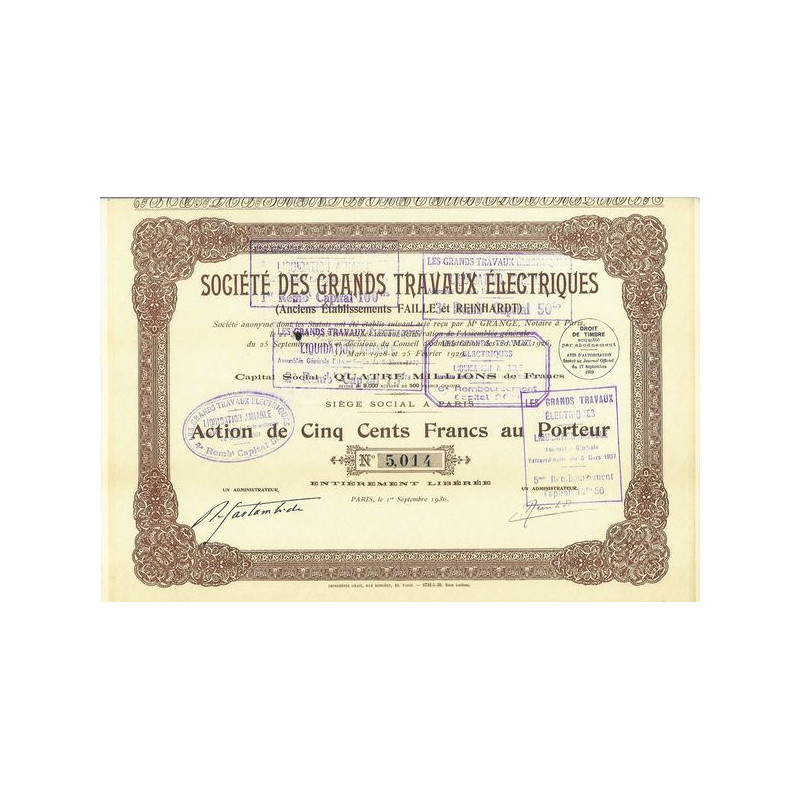 Sté des Grands Travaux Electriques (Anc Ets Faille et Reinhardt)