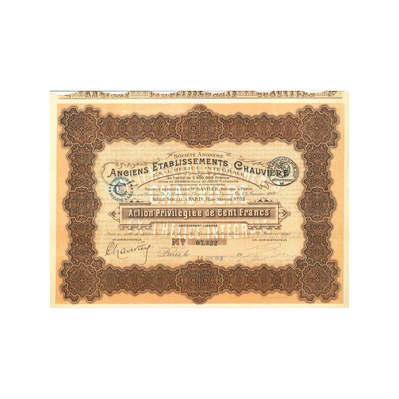 S.A. Anc Ets Chauvière - Ex - L'Hélice Intégrale