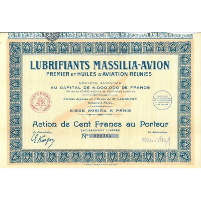 Lubrifiants Massilia-Avion Fremier et Huiles d'Aviation Réunies