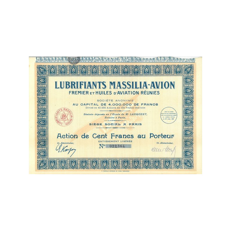 Lubrifiants Massilia-Avion Fremier et Huiles d'Aviation Réunies