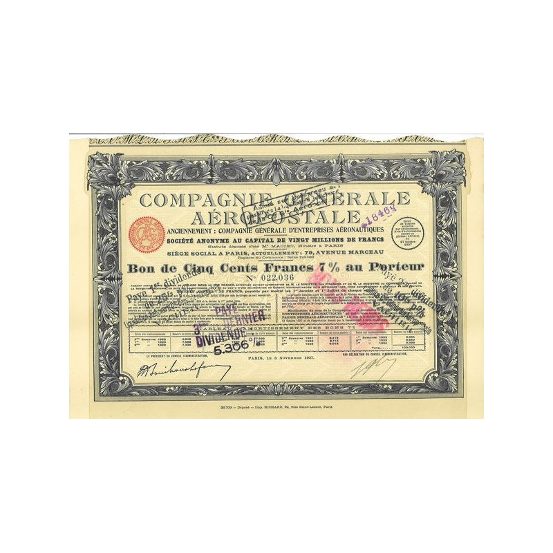 Cie Gale Aéropostale (Bon 500 F 7 %)