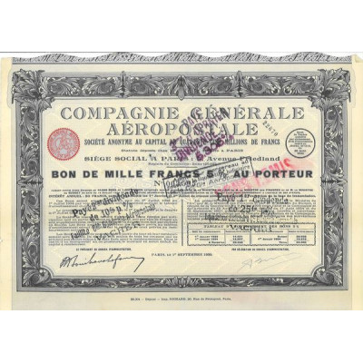 Cie Gale Aéropostale (Bon 1000 F 5 % 1930)