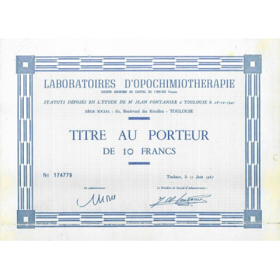 Laboratoires d'Opochimiothérapie (Titre de 10 F)