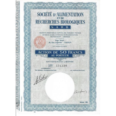 Sté d'Alimentation et de Recherches Biologiques S.A.R.B.