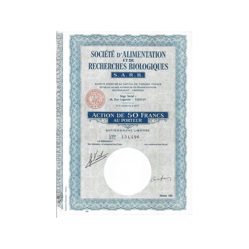 Sté d'Alimentation et de Recherches Biologiques S.A.R.B.