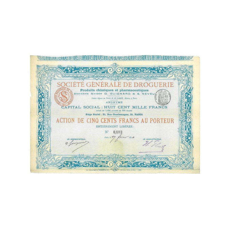 Sté Gale de Droguerie - Produits Chimiques et Pharmaceutiques - Anc Maison O. Guignard & S. Neveu