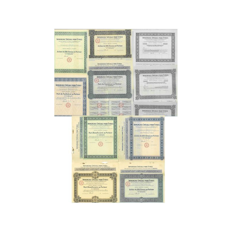 Imprimerie Spéciale pour Titres - Catalogue de 9 titres différents - specimen