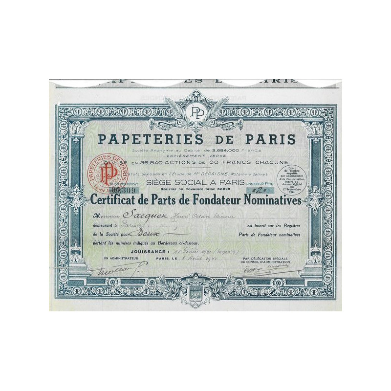 Papeteries de Paris (Certif PF Nomin)