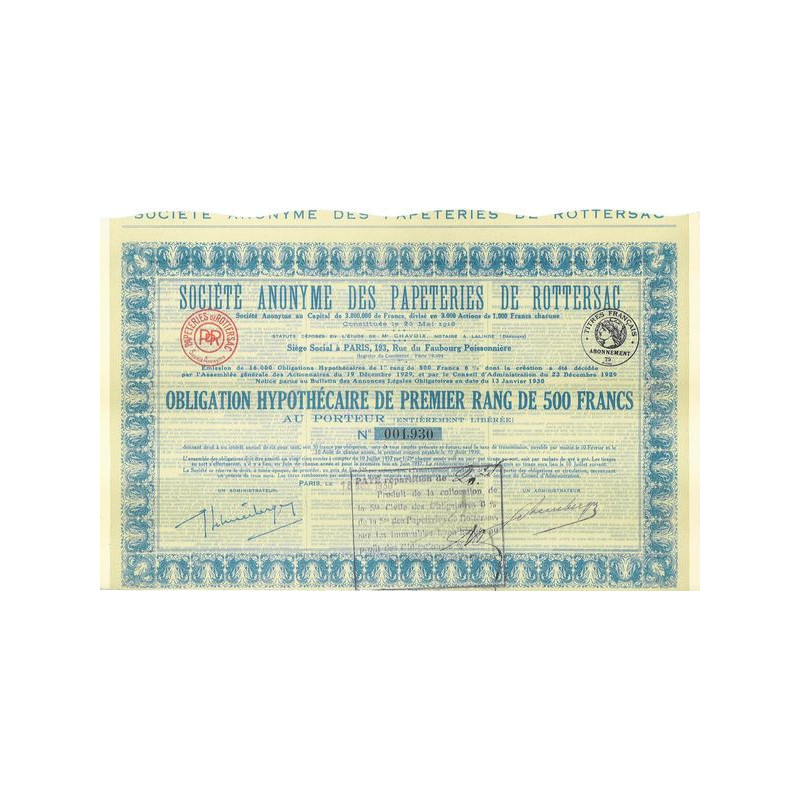 S.A. des Papeteries de Rottersac (Obl)