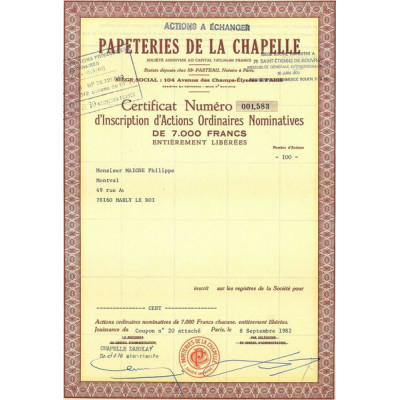 Papeteries de la Chapelle (Certif Nomin)