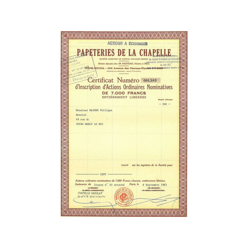 Papeteries de la Chapelle (Certif Nomin)