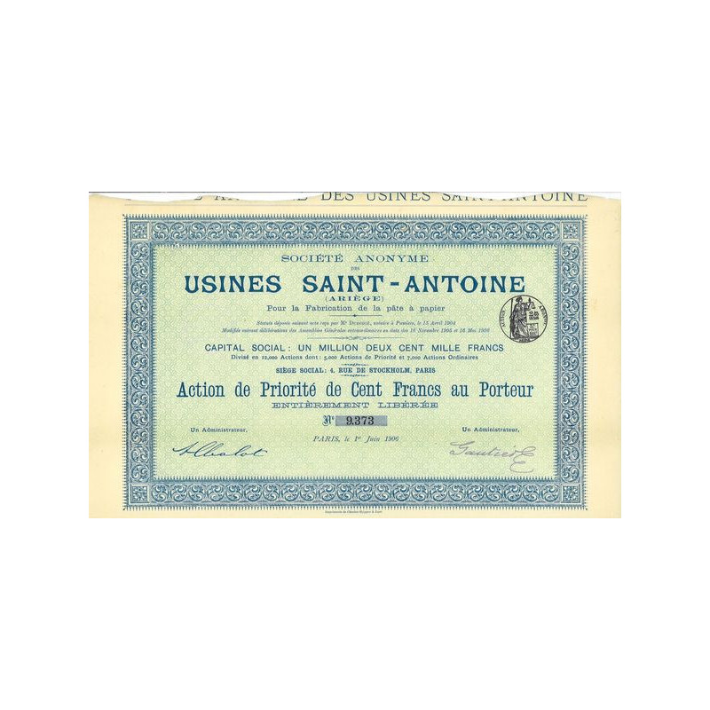 S.A. des Usines Saint-Antoine (Ariège) pour la Fabrication de la Pâtes à Papier