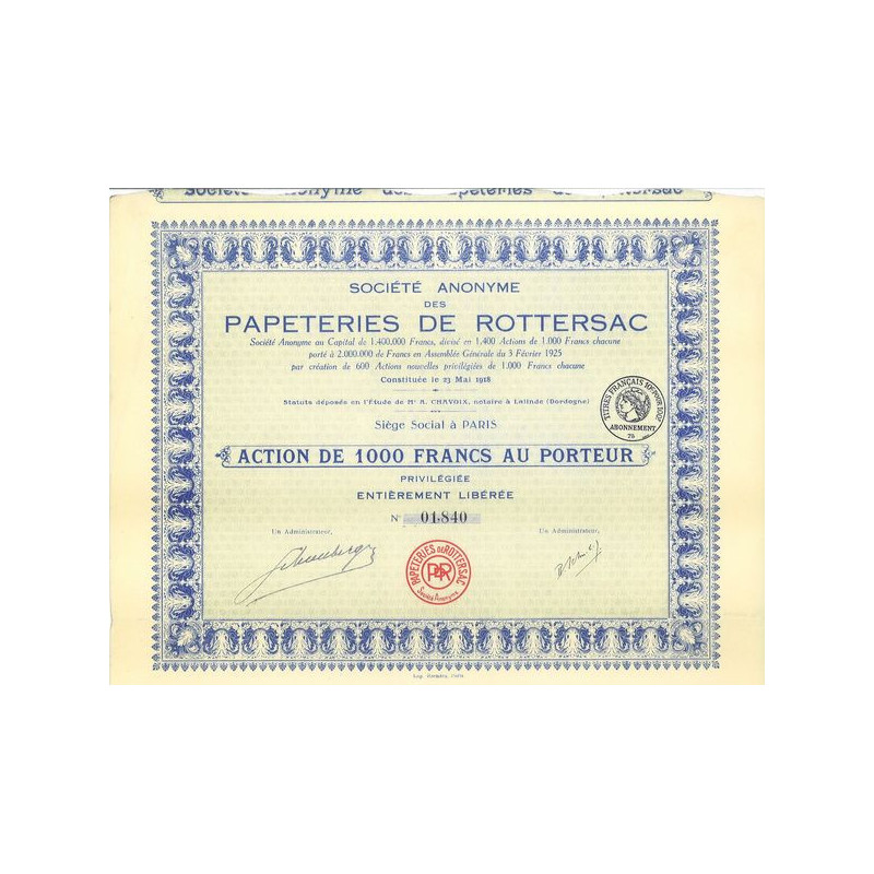 S.A. des Papeteries de Rottersac (Act)