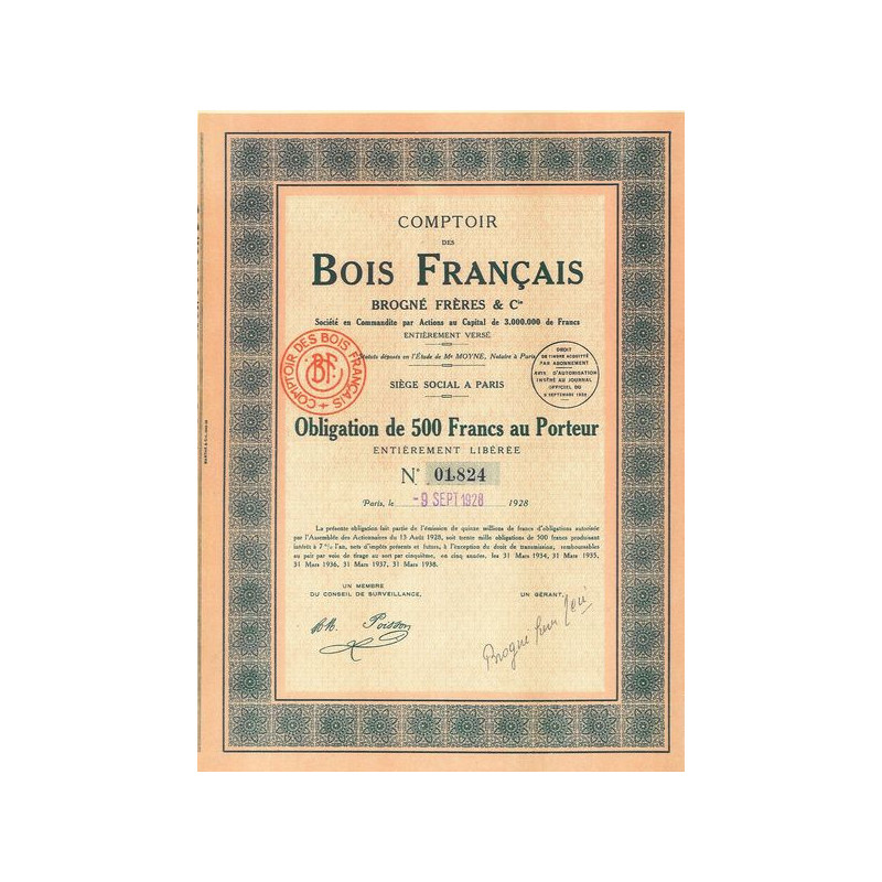 Comptoir des Bois Français Brogné Frères & Cie (Obl)
