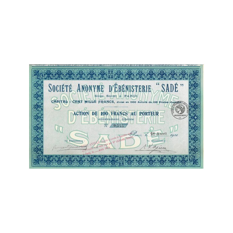 S.A. d'Ebénesterie "Sadé"