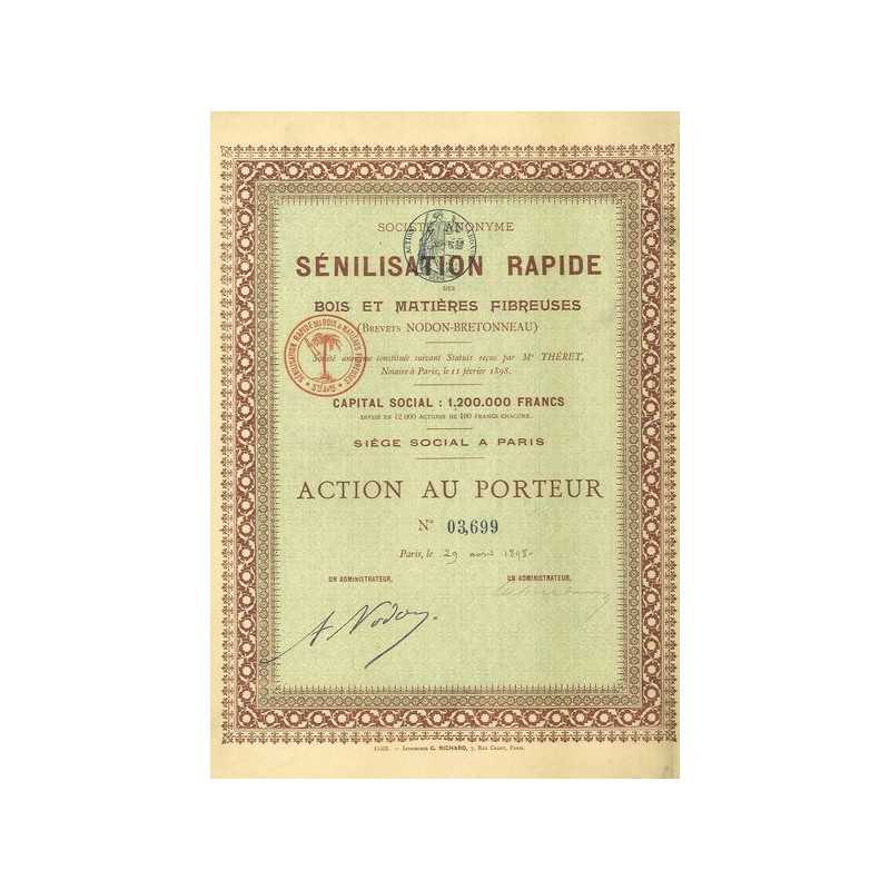 S.A. pour la Sénilisation Rapide des Bois et Matières Fibreuses (Brevets Nodon-Bretonneau)
