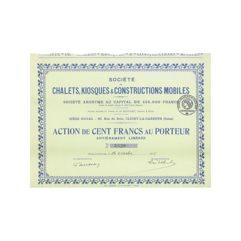 Sté des Chalets. Kiosques & Constructions Mobiles