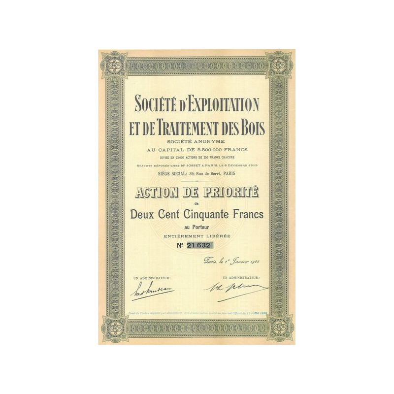 Sté d'Exploitation et de Traitement des Bois (Act P)