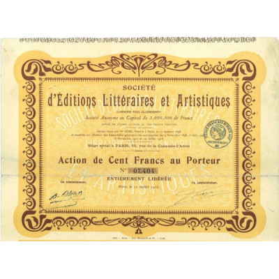 Sté d'Editions Littéraires et Artistiques (Act 100 F)