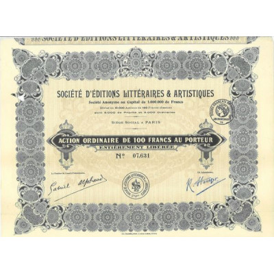 Sté d'Editions Littéraires et Artistiques (Act Ordin 100 F)