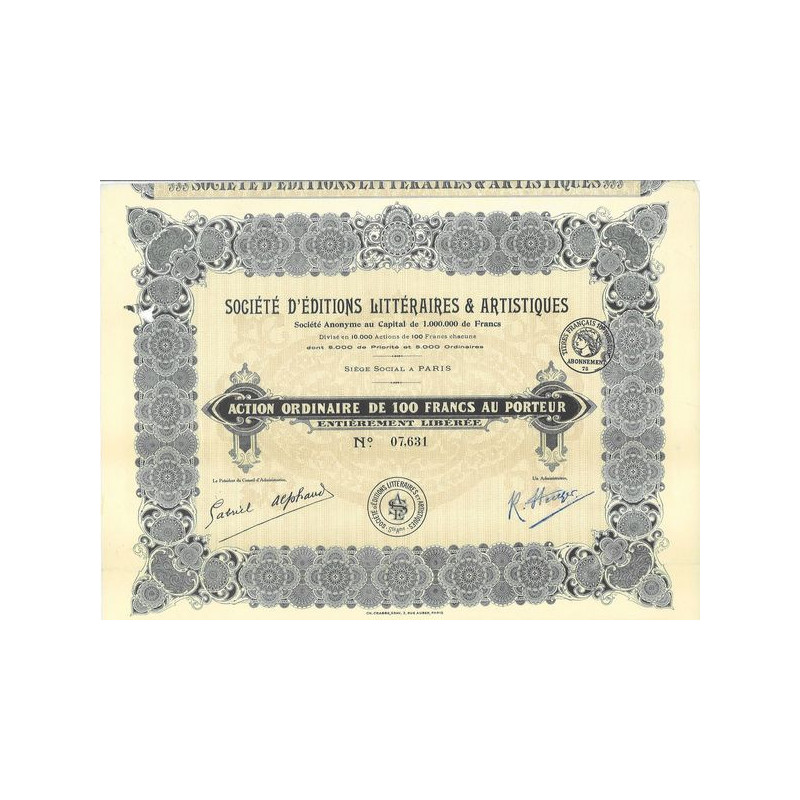 Sté d'Editions Littéraires et Artistiques (Act Ordin 100 F)