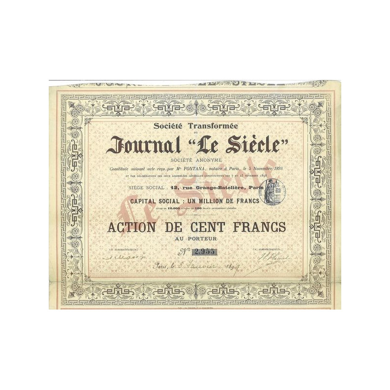 Sté Transformée du Journal "Le Siècle"