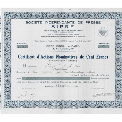Sté Indépendante de Presse S.I.P.R.E. (CN)(Modele 1)