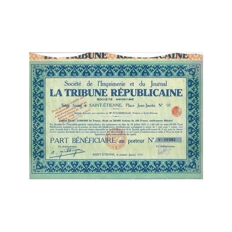 Sté de l'Imprimerie et du Journal La Tribune Républicaine (PB)