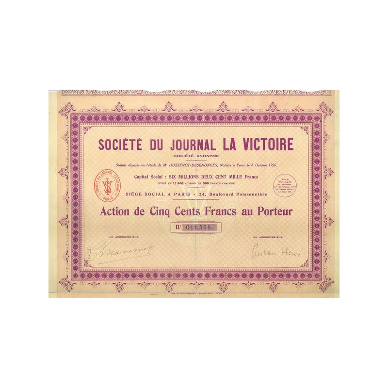 Sté du Journal la Victoire (Act 500 F)