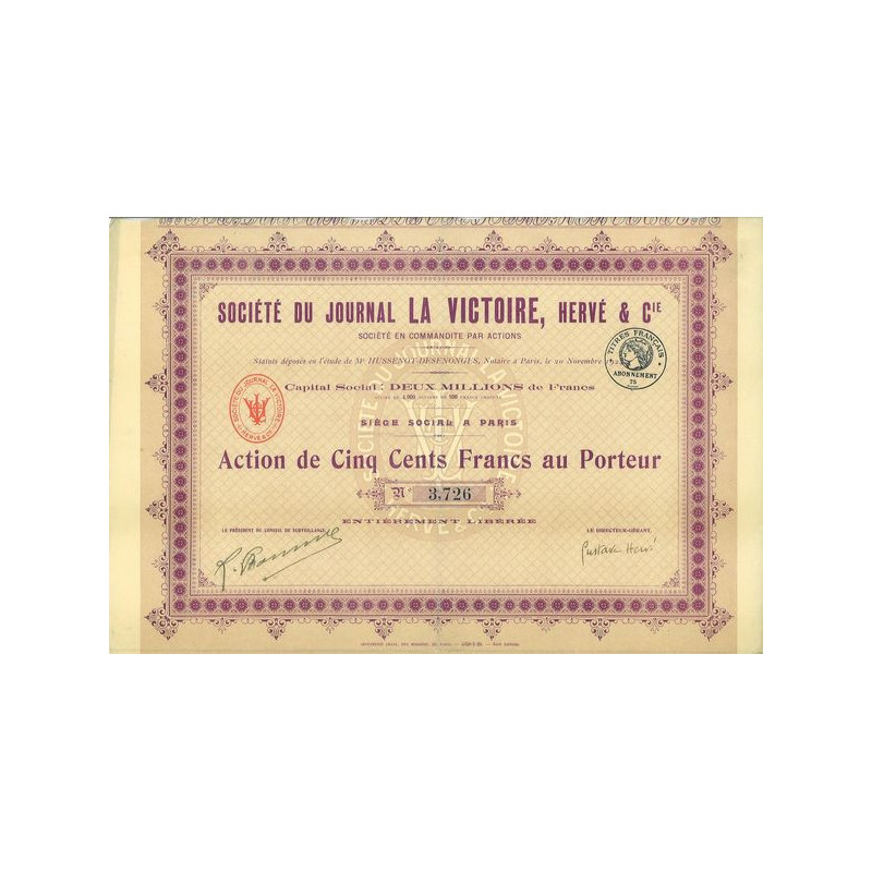 Sté du Journal la Victoire Herve & Cie (Act 500 F)