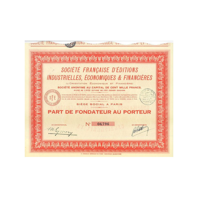 Sté Française d'Editions Industrielles Economiques & Financières