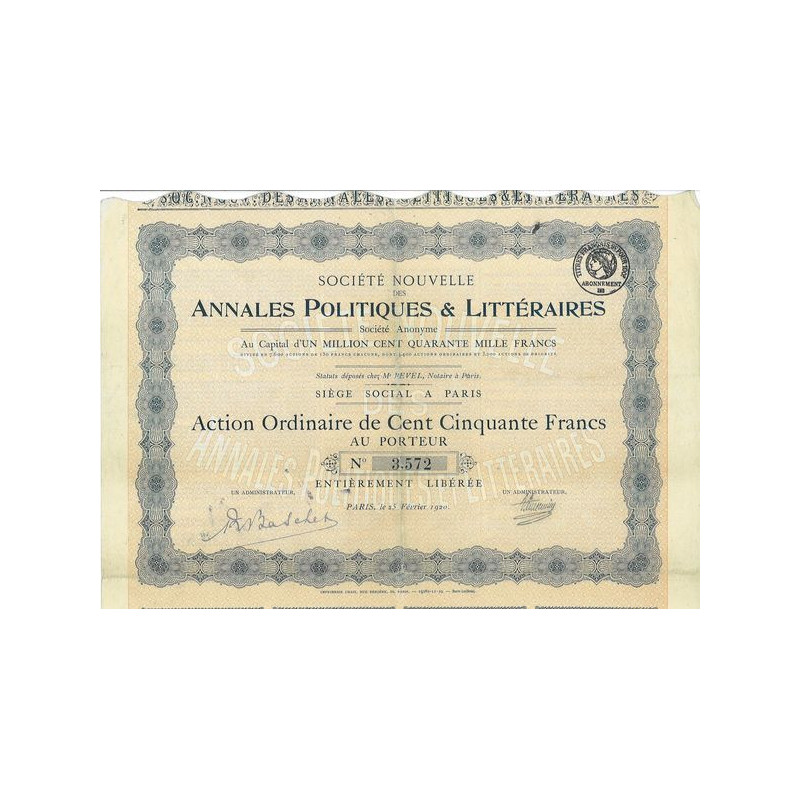 Sté Nouvelle des Annales Politiques & Littéraires