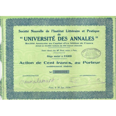 Sté Nouvelle de l'Institut Littéraire et Pratique dit "Université des Annales"