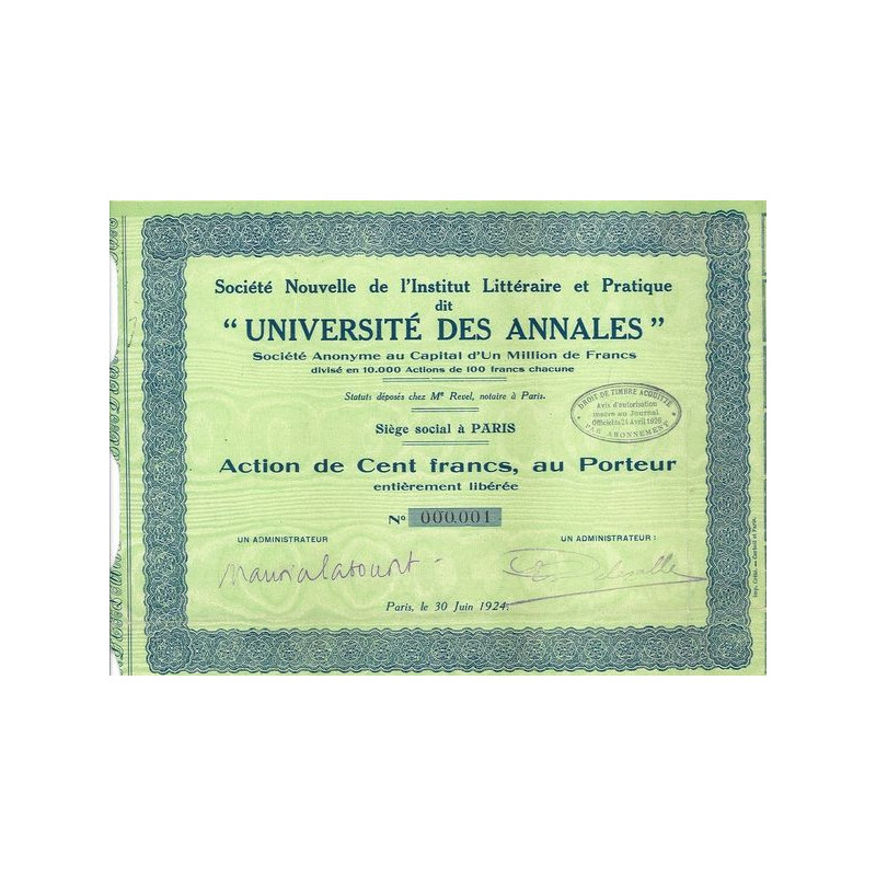 Sté Nouvelle de l'Institut Littéraire et Pratique dit "Université des Annales"