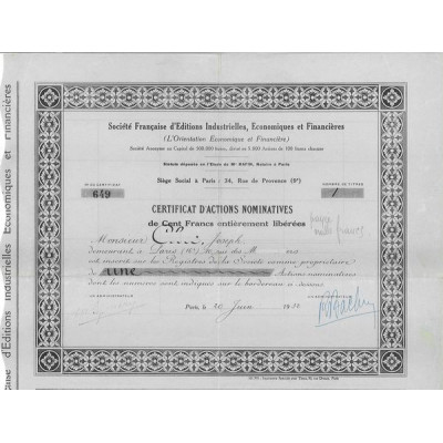 Sté Française d'Editions Industrielles Economiques & Financières (L'Orientation Economique et Financière)