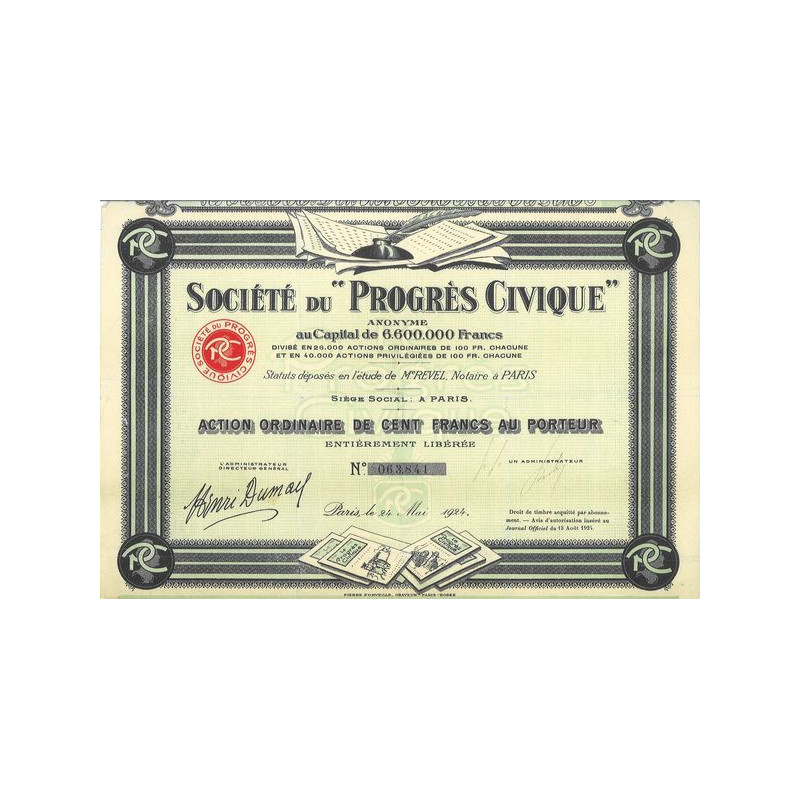 Sté du "Progrès Civique" (Act Ordin 100 F)