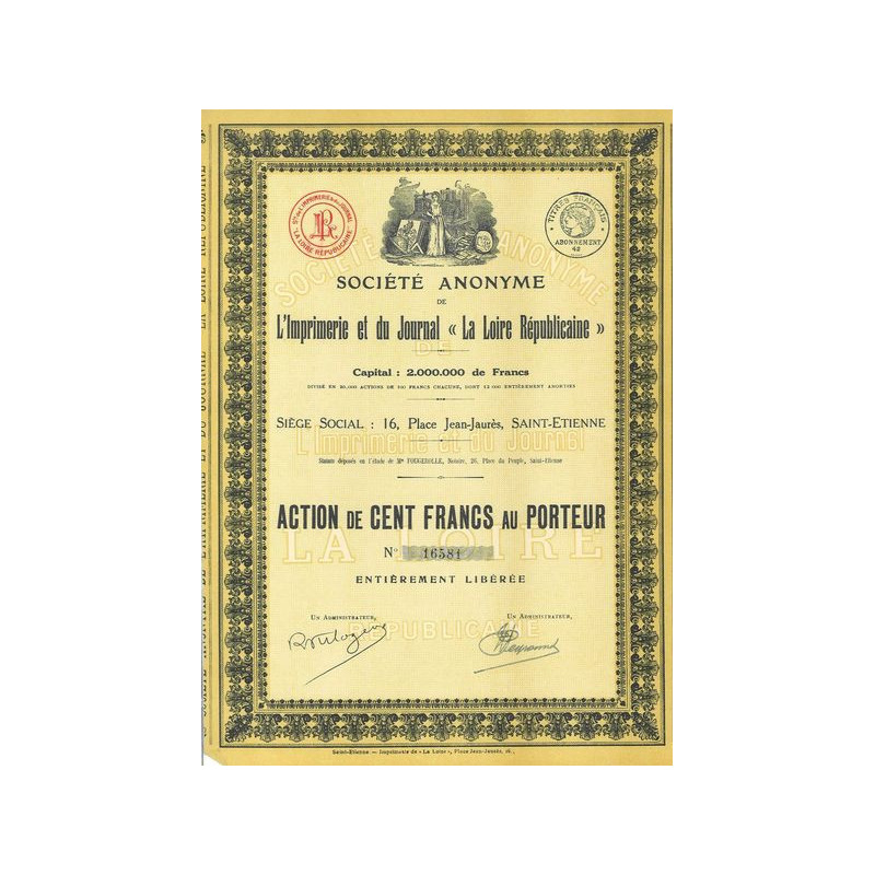 S.A. de L'Imprimerie et du Journal "La Loire Républicaine" (capital 2 000 000 F)