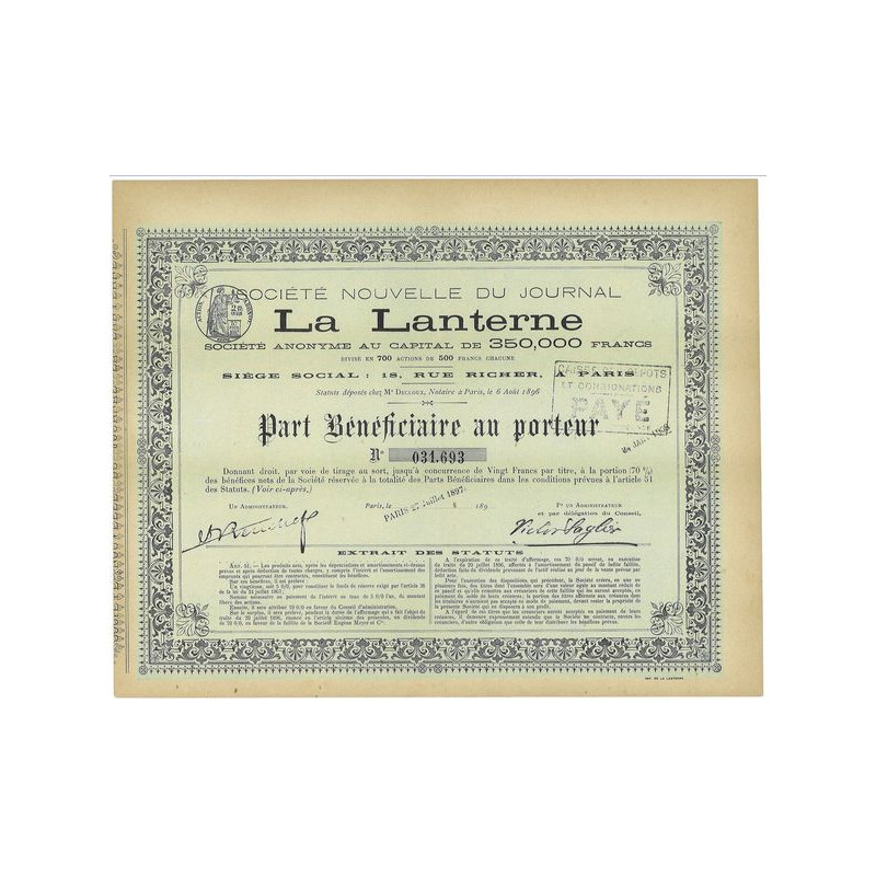 Sté Nouvelle du Journal La Lanterne