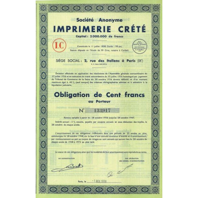 S.A. Imprimerie Crété (Obl 100 F)