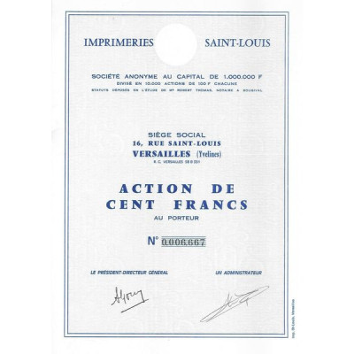 Imprimeries Saint-Louis (capital 1 000 000 F)