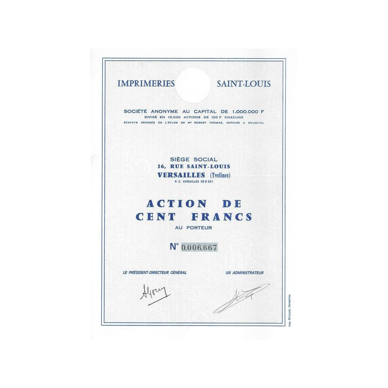 Imprimeries Saint-Louis (capital 1 000 000 F)