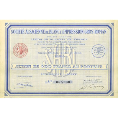 SABI Société Alsacienne de Blanc et Impression Gros Roman (Act 400 F)