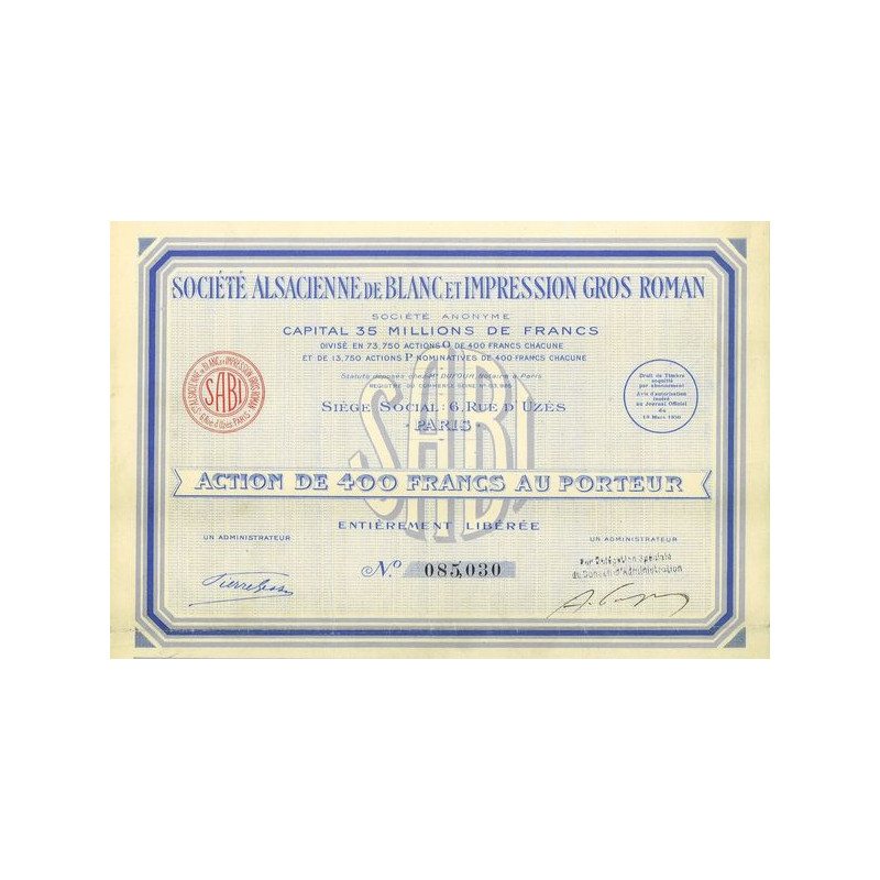 SABI Société Alsacienne de Blanc et Impression Gros Roman (Act 400 F)