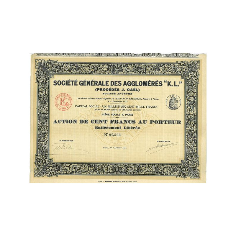 Sté Gale des Agglomérés "K.L." (procédés J. Caël)